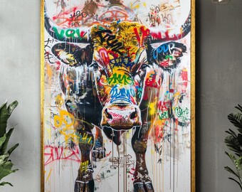 Graffiti-stierschilderij op canvas: abstracte rodeomuurkunst