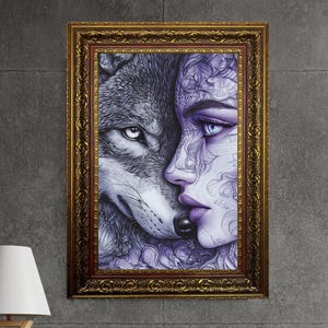 Woman and Wolf Canvas Print: Spirit Animal Wall Art