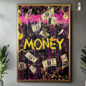 Money Rain Canvas Art: Motivational Office Decor, Dollar Poster