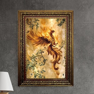 Framed Phoenix Wall Art Canvas Print, Phoenix Rising Artwork, Interior Design, Unique Wall Decor, Housewarming Gift, Maximalist Decor