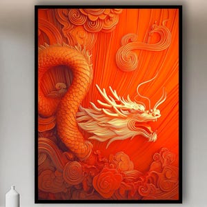 Golden Chinese Dragon Framed Canvas Art: Mythological Wall Decor