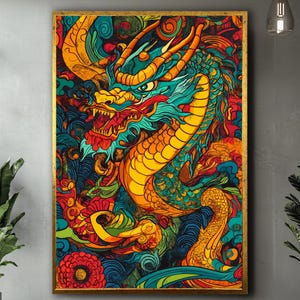 Chinese Dragon Wall Art, Chinese Dragon Painting, Dragon Canvas Print, Asian Dragon Art for Chinese New Year, Japandi  Art, Dragon Poster