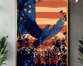 Toile aigle et drapeau américain : décoration murale États-Unis patriotique