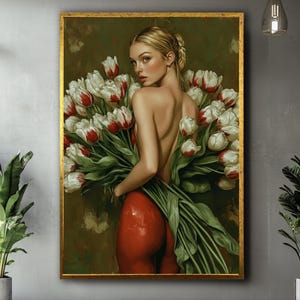 Floral Woman Art Print: Elegant Feminine Wall Decor