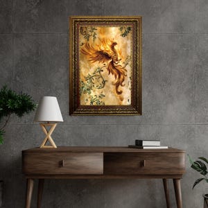 Framed Phoenix Wall Art Canvas Print, Phoenix Rising Artwork, Interior Design, Unique Wall Decor, Housewarming Gift, Maximalist Decor