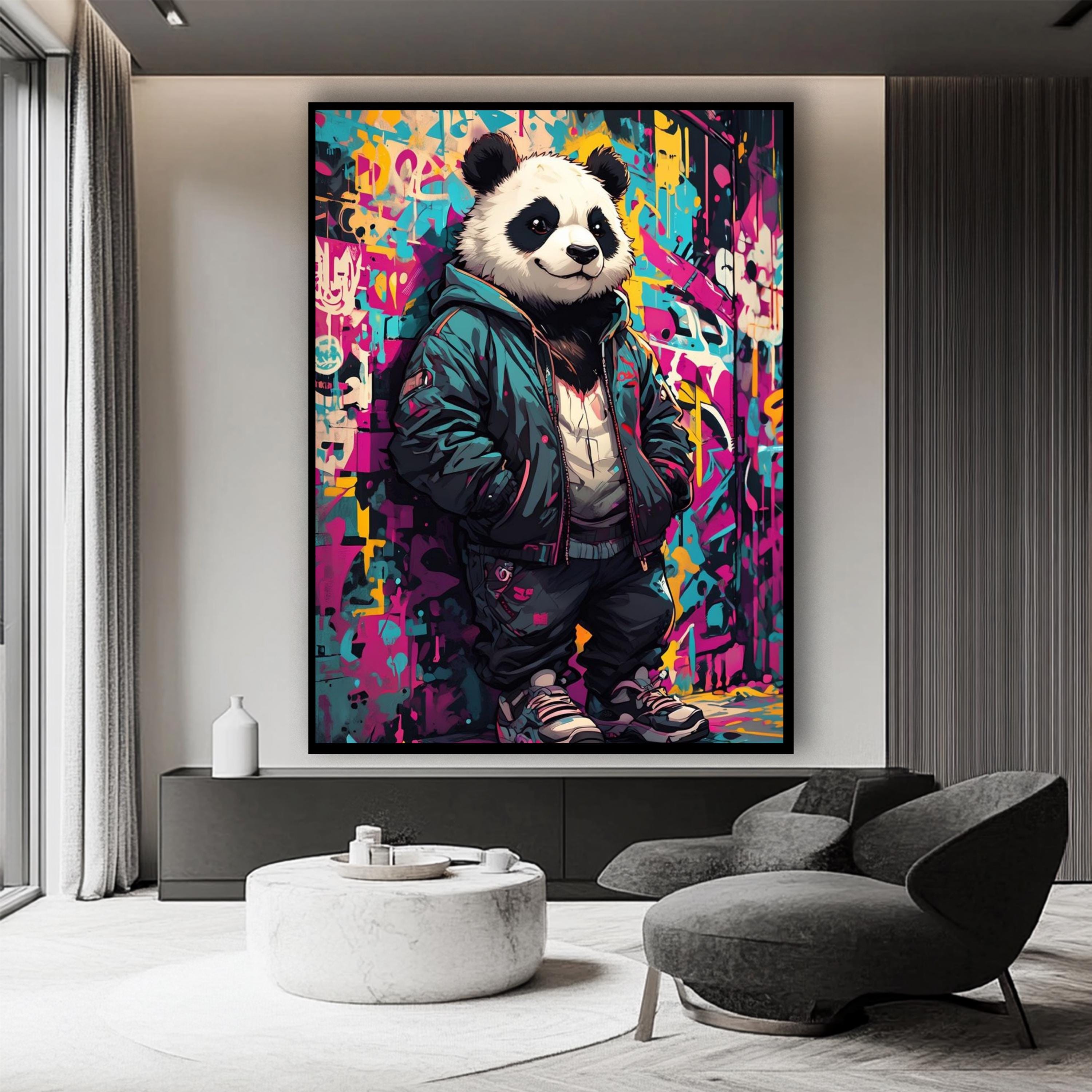 Colorful Panda Wall Art Urban Cartoon Animal Print for Teen Bedroom ...