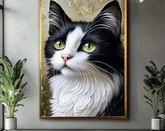 Black and White Cat Wall Art: Minimalist Cat Print, Modern Home Decor