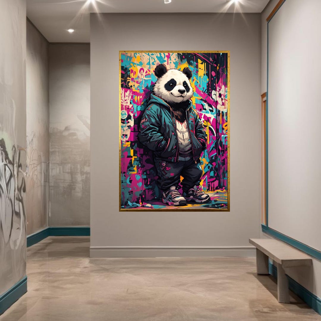 Colorful Panda Wall Art Urban Cartoon Animal Print for Teen Bedroom ...