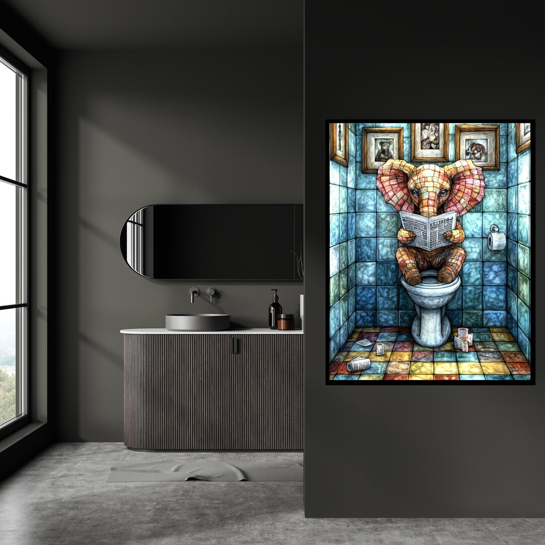 Funny Elephant Bathroom Art Unique Bathroom Wall Decor Bathroom Art ...