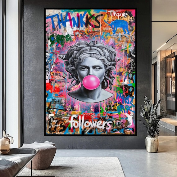 Pop Art Medusa Canvas Wall Art, Medusa Graffiti Wall Art, Medusa