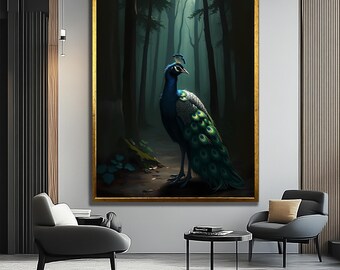 Inramat påfågelkonsttryck: Boho Mystic Bird Canvas Elegant påfågelväggdekoration för naturälskare