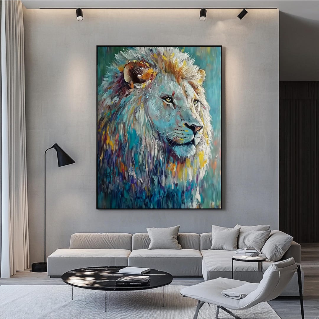 Lion Wall Art, Colorful Lion Canvas Print, Modern Animal Wall Decor ...