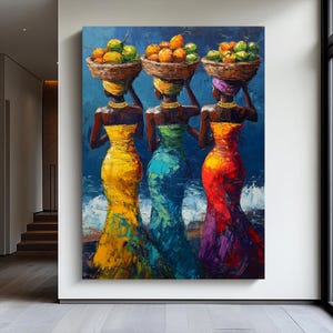 Gerahmte Wandkunst Afrikanische Frauen, Stammes- Frauen-Kunst-Dekor, zeitgenössische afrikanische Frauen, moderne afrikanische Malerei, einzigartige afrikanische Leinwand