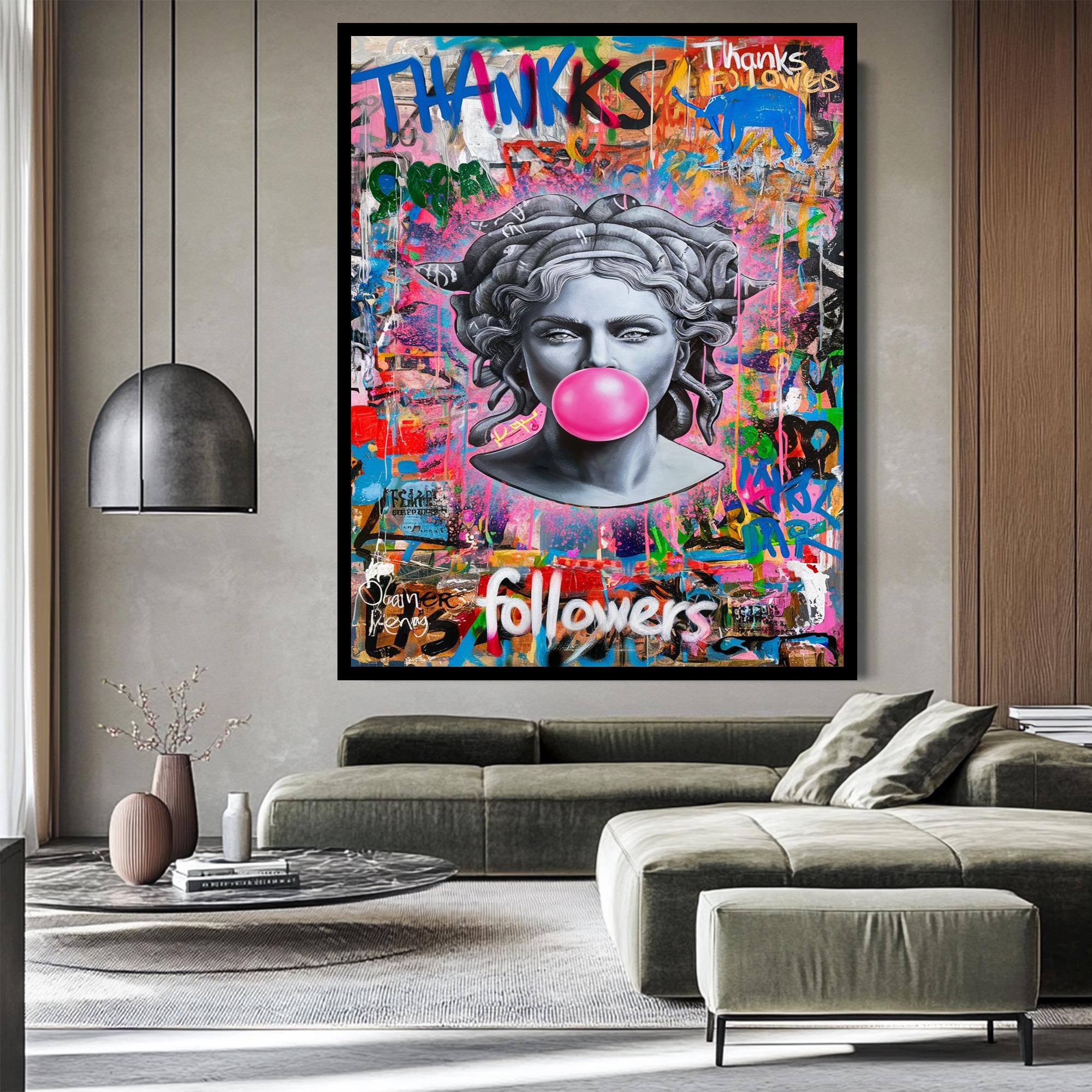 Pop Art Medusa Canvas Wall Art, Medusa Graffiti Wall Art, Medusa