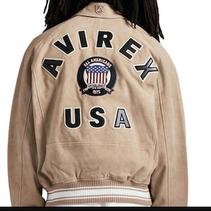 Suede Avirex American Icon Bomber Jacket, American Icon Leather Jacket, Bomber Jacket, Gift for Boyfriend