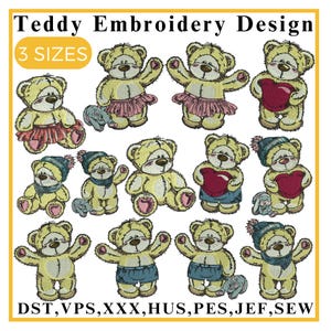 Teddy Bear Embroidery Design, Bear Embroidery, Sitting Baby Teddy Bear Embroidery, Mini filled Teddy Bear, Machine Embroidery Design