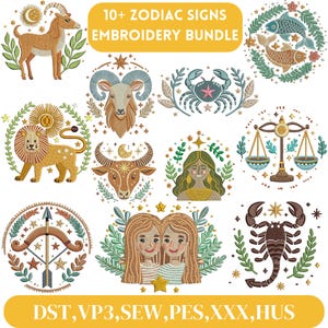 Diseños de bordado de los signos del zodíaco. Bordado de los 12 signos del zodíaco, bordado de los signos del horóscopo, bordado astrológico, bordado a máquina