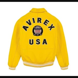 AVIREX USA Edition Icon JacketYellow Bomber Jacket Men&#39;s Bomber Jacket Original Leather Jacket For HimGift For Him
