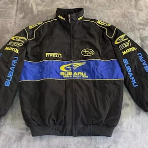 Racing Jacket Subaru F1 Black Bomber Jacket, Rare Style Streetwear Embroidered Y2K Unisex Jacket Unisex Adult Subaru Jacket unisex gift