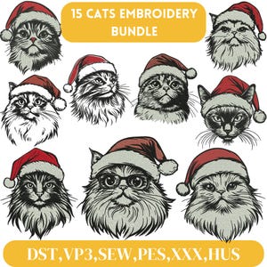 Desenho de bordado de gato de Natal, bordado de Natal Meowy, bordado de gato, bordado de Feliz Natal, bordado de gatinho, bordado à máquina