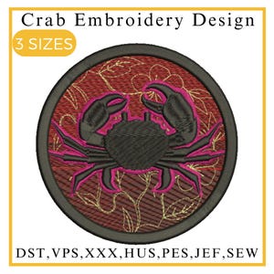 Crab Embroidery Design, Preppy Crab Embroidery, Crab Embroidery File, Mini Crab Embroidery, Ocean Embroidery, Machine Embroidery Designs