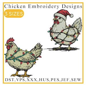 Christmas Chickens Embroidery Design, Chicken Embroidery, Christmas Chickens with Christmas Lights, Christmas Embroidery, Machine Embroidery