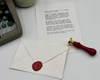 Carta de amor personalizada, poema sellado con cera, papel de algodón hecho a mano