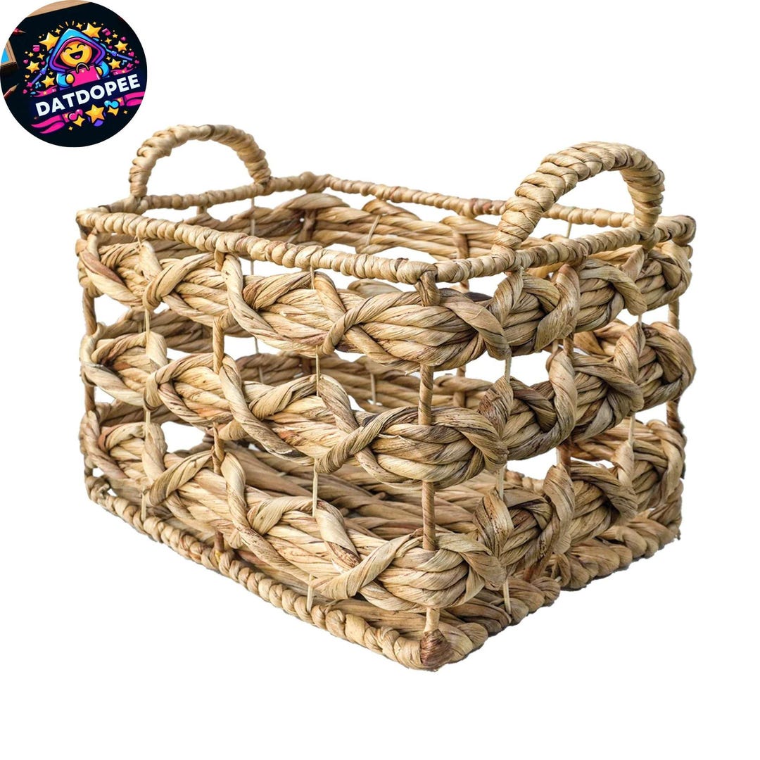 Rustic Handwoven Seagrass Basket With Open Weave Design and Handles ...