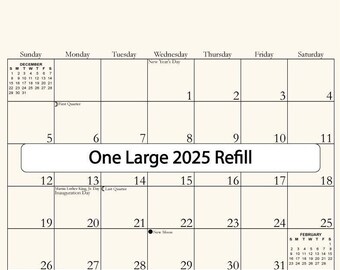 One 2025 Large Refill 11" x 11" for Kim's Calendars - Free Shipping!