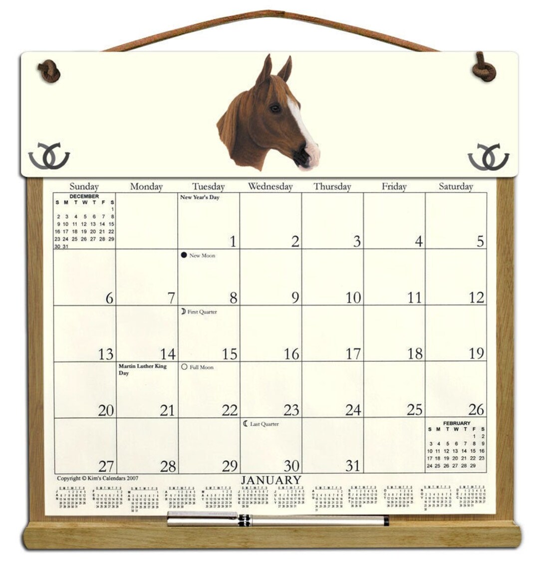 Arabian Horse Calendar Holder Filled With a 2025 Calendar and Includes