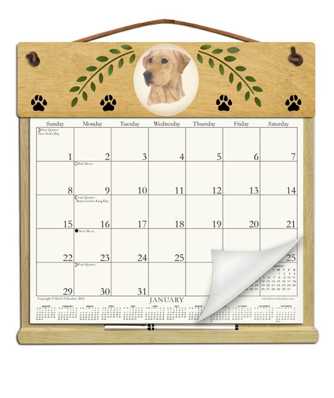 Yellow Lab Wooden Calendar Holder Filled With the Rest of 2026 and 2027 ...