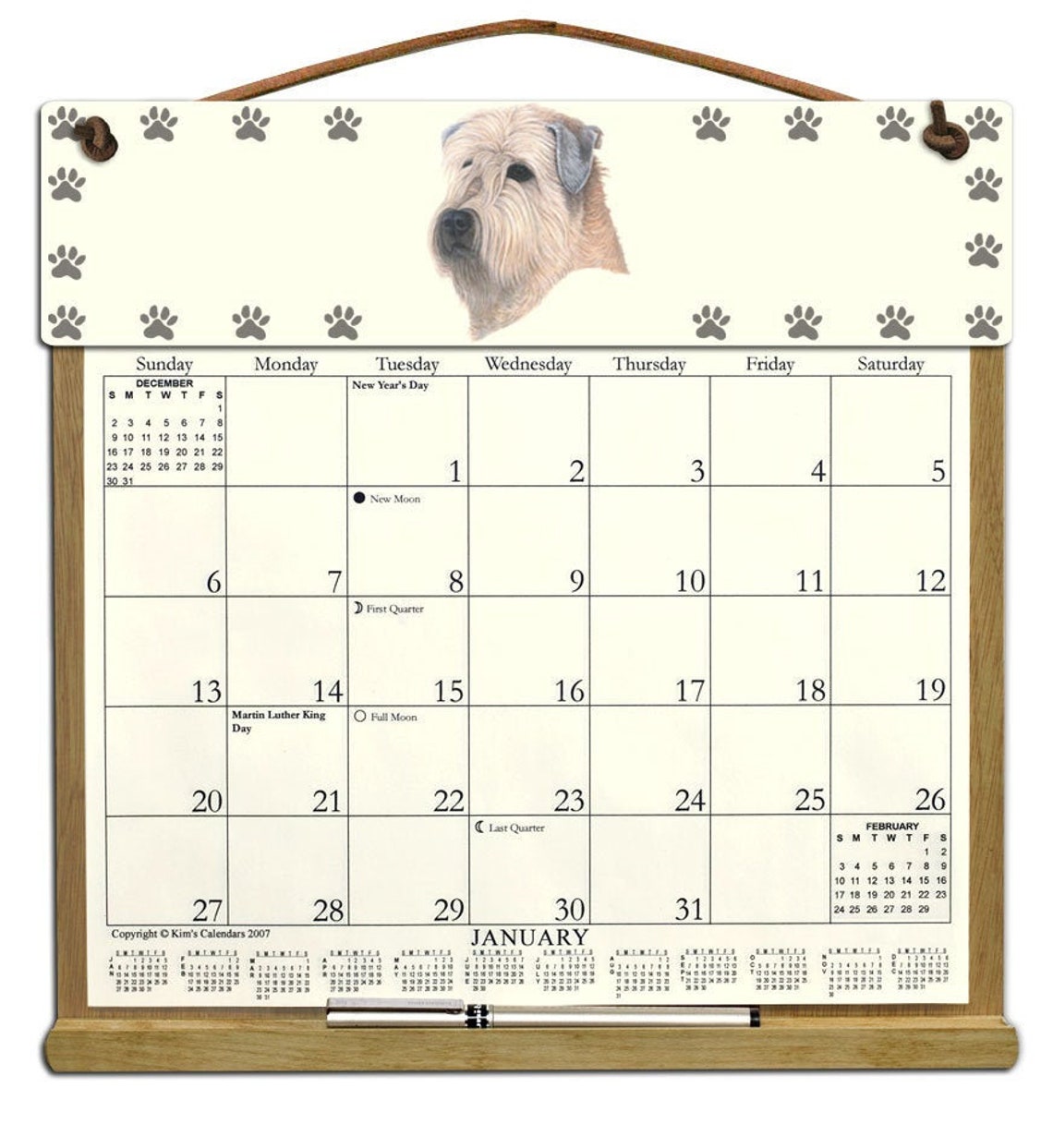 Wheaten Terrier Calendar Holder Filled With a 2024 Calendar and