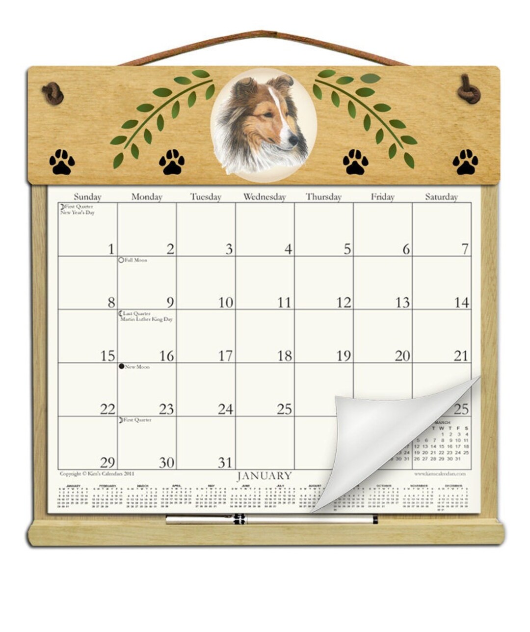 Shetland Sheepdog sheltie Calendar Holder Filled With a 2025 Calendar and Includes an Order Form