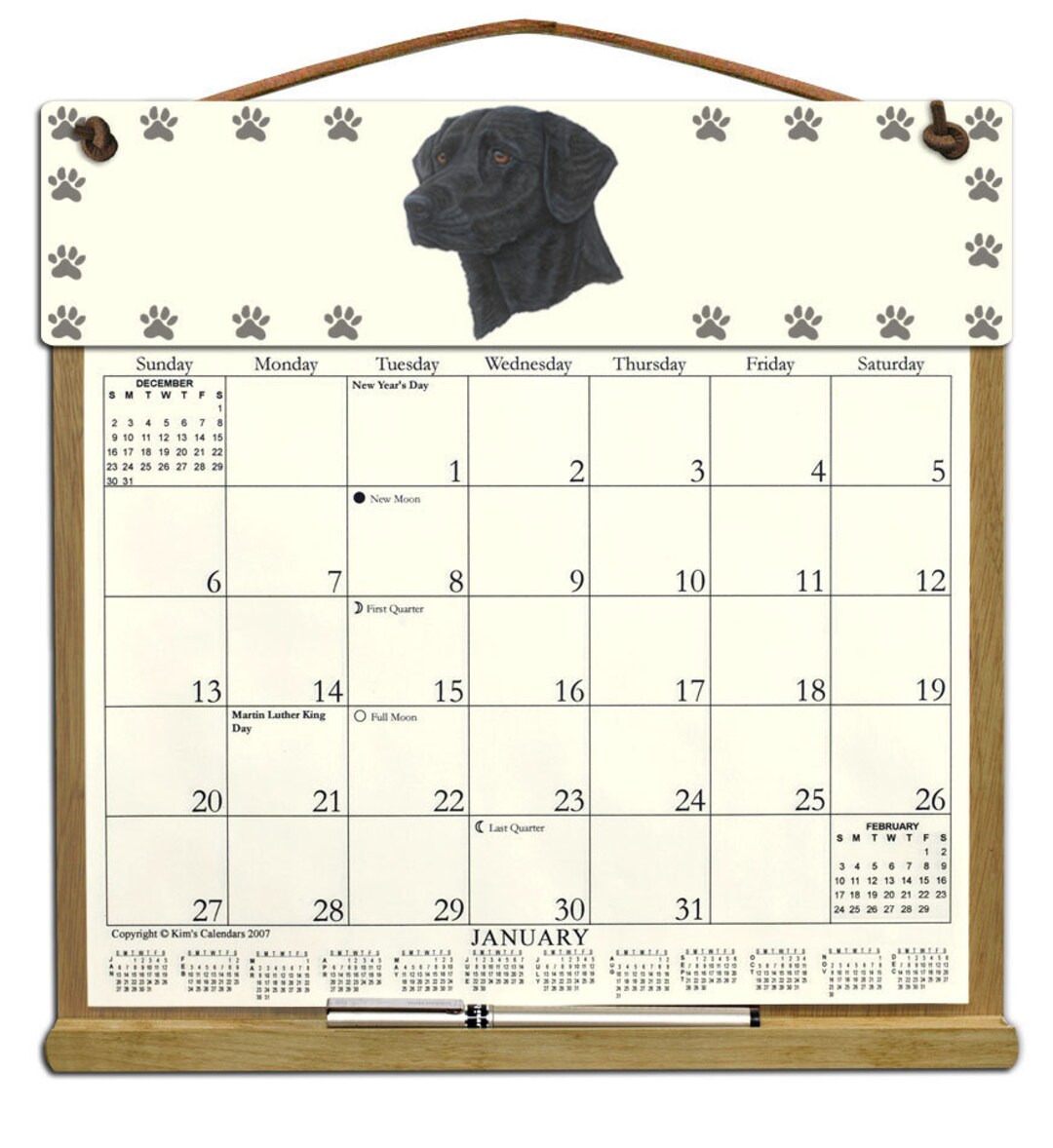 Black Labrador Retriever Calendar Holder Filled With a 2025 Calendar