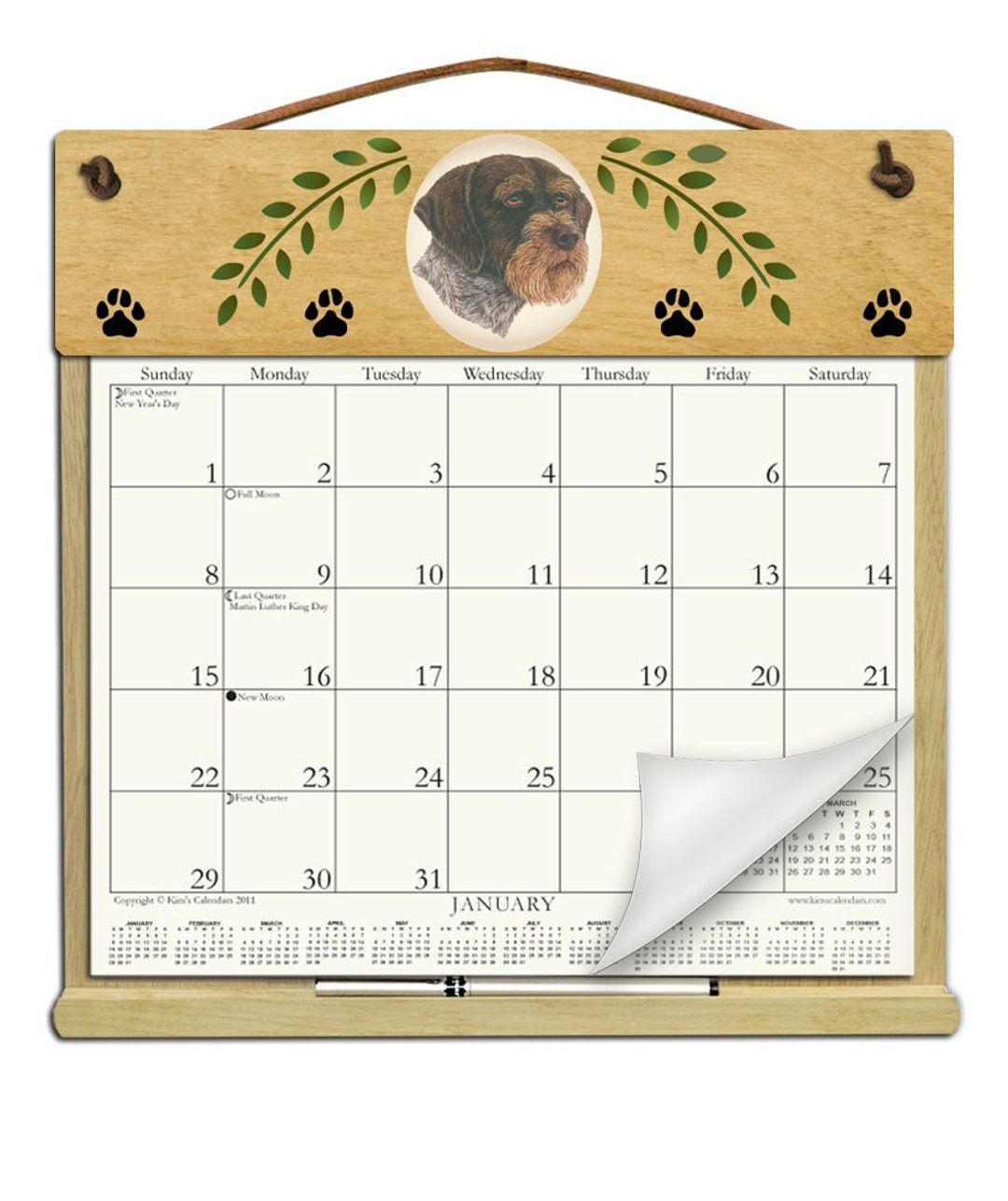 German Wirehaired Pointer Calendar Holder Filled With a 2025 Calendar
