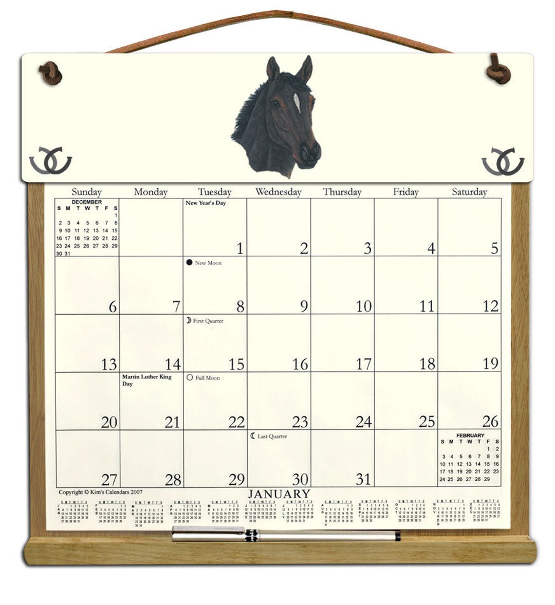 Thoroughbred Horse Calendar Holder Filled With a 2025 Calendar and