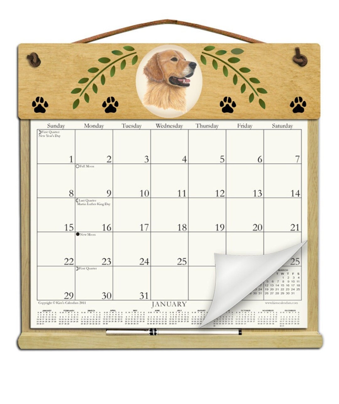 Golden Retriever Calendar Holder Filled With a 2025 Calendar and