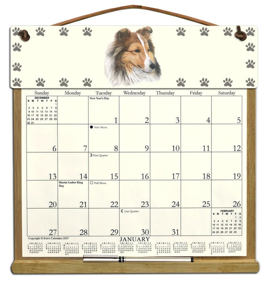 Shetland Sheepdog sheltie Calendar Holder Filled With a 2024 Calendar