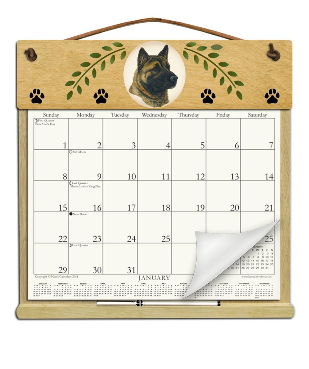 Akita Calendar Holder Filled With a 2025 Calendar and Includes an Order