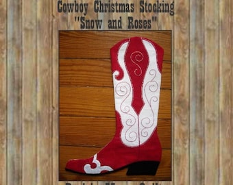 Muster: Cowboy Boot Weihnachtsstrumpf PDF Muster, Schnee und Rosen (2014)