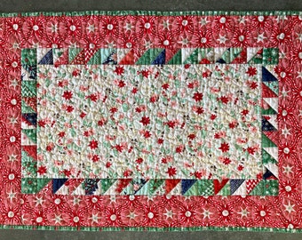 Quilted Patchwork Christmas Table Runner Table Mat, 19" x 29"