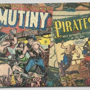 Cartera de papel de piratas, carteras de cómic vintage de los años 1940-50 impresas en papel Tyek resistente al agua