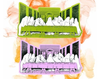 Spooky Last Supper Ghost Sticker - 3" Waterproof Vinyl Decal for Laptop or Water Bottle