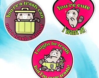 Funny Trash Panda Stickers - 3, 3" Racoon Vinyl Decals to Choose From