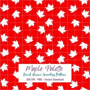 Canadian Maple Leaf Seamless Pattern: Hand-Drawn Red & White (PNG Digital Download)
