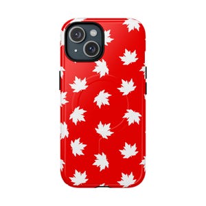 Hand-Drawn White and Red Maple Leaf Magnetic Phone Case, Tough Phone Cover, Canadian Gift,  Maple Leaf Case, Seasonal Design, Eco-Friendly