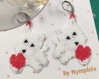 Boucles d'oreilles westie ou scottish tissées à la main avec des perles miyuki en verre, thème Westie