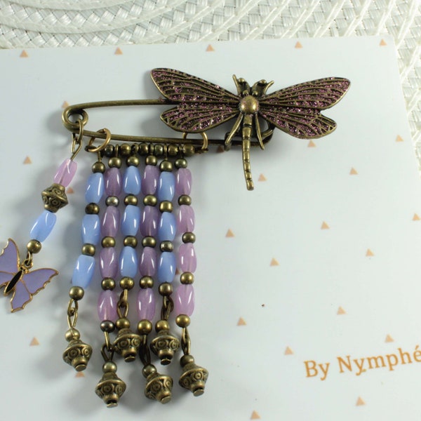 Broche libellule, broche épingle avec papillon émaillé et perles Vintage, broche breloque