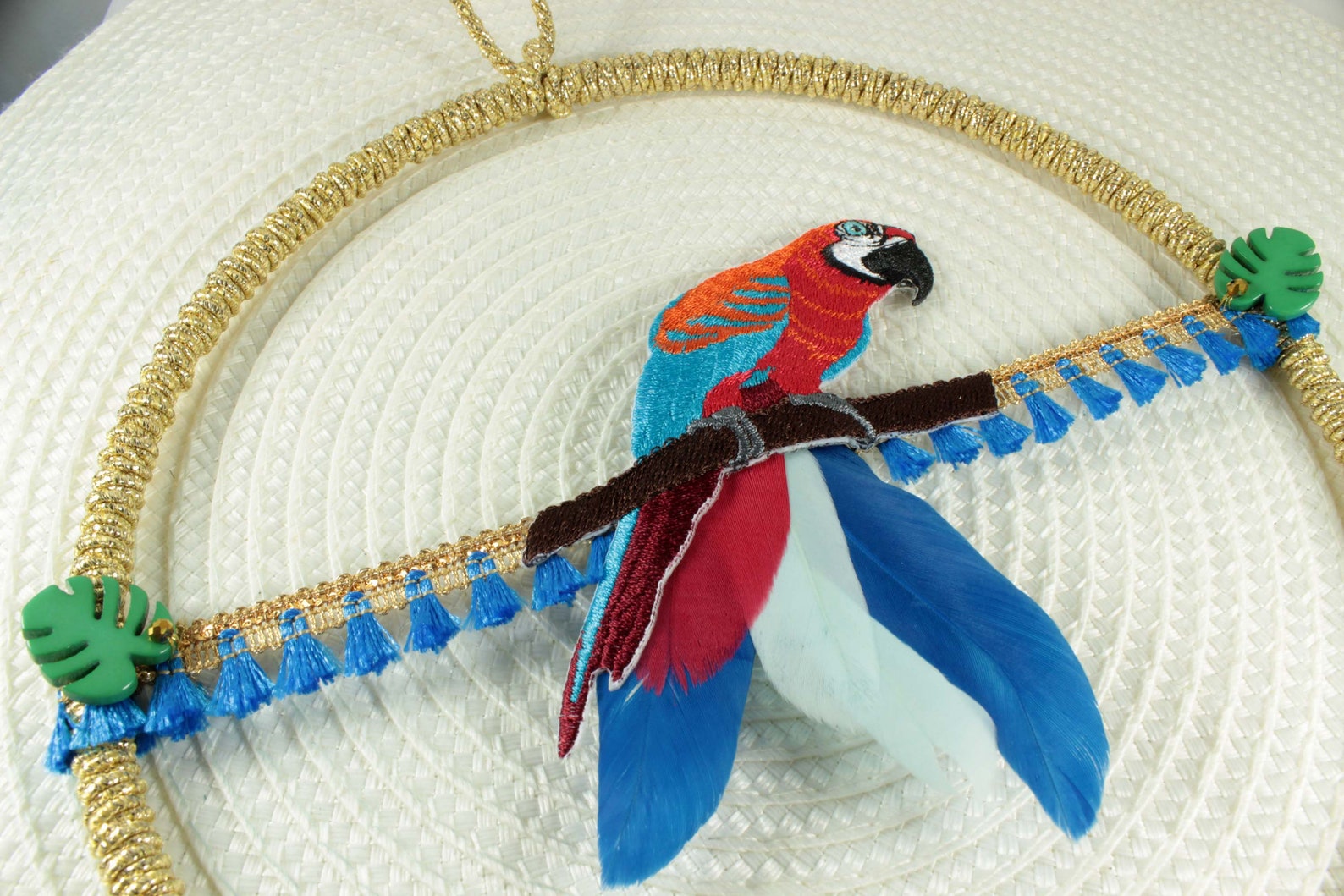 Wall Decoration, Parrot Circle, Tropical Decoration, Pompom Decoration