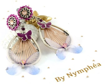 Boucles d'oreilles clips en nacre papillons organza, clips pour femme, idée cadeau fille, ByNymphéa